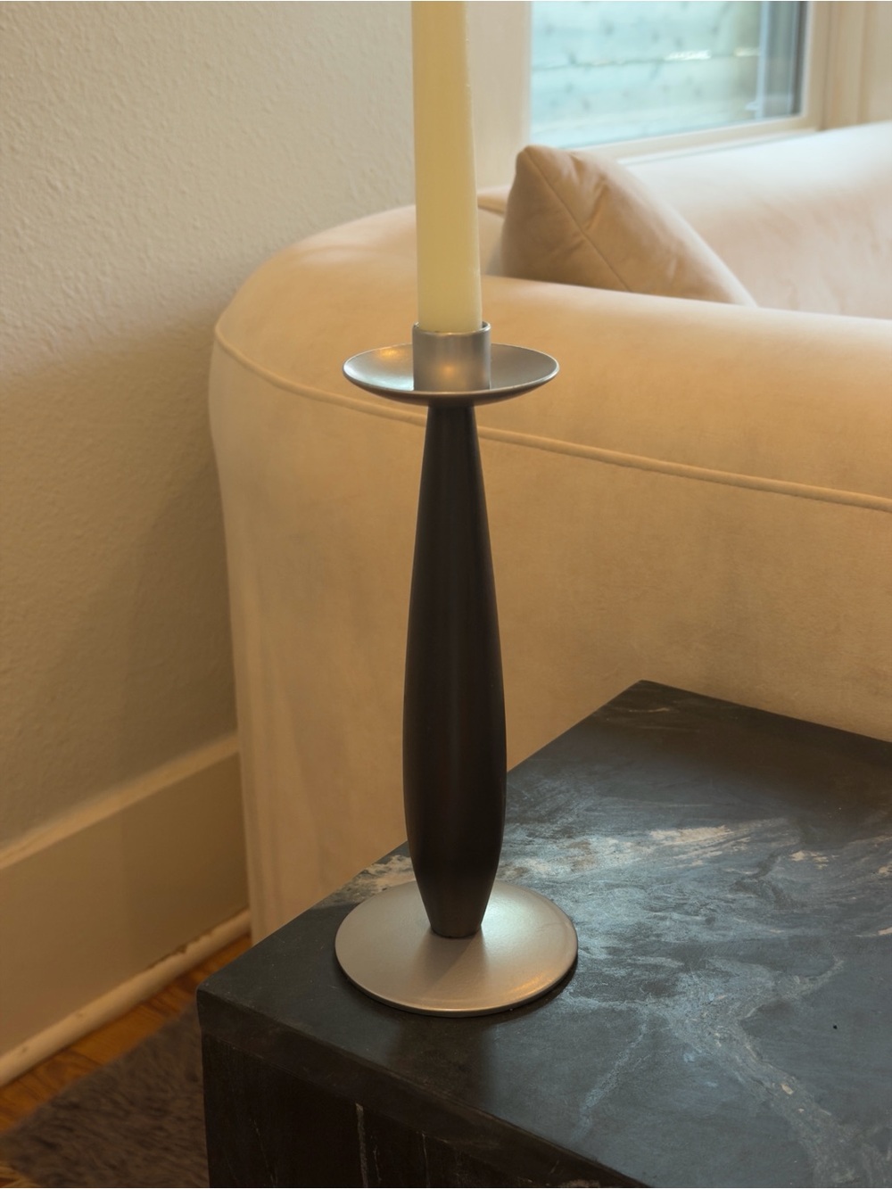 Domenico Roasti Wood and Pewter Candlestick